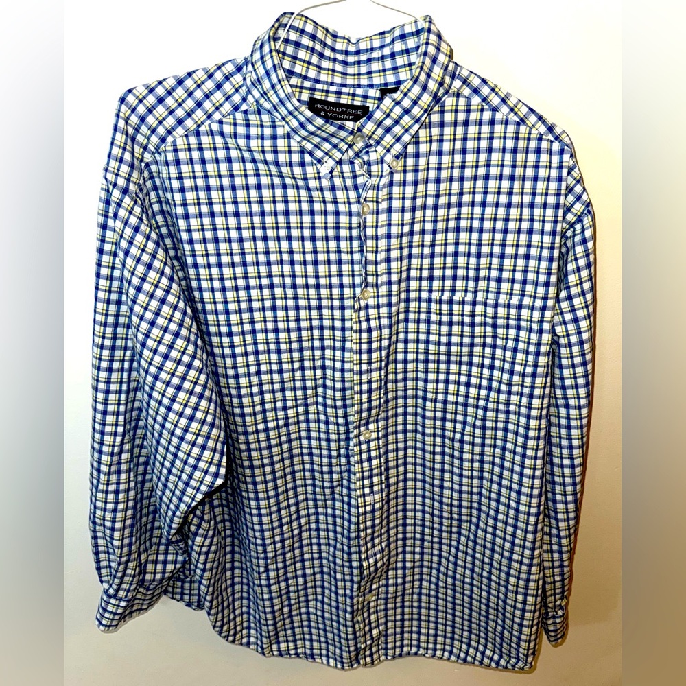 Roundtree & Yorke men’s long sleeve plaid button down shirt  size 2XB (XXL)